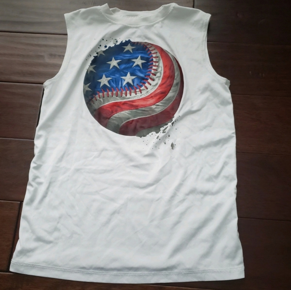 Boys White Red & Blue Muscle Tank